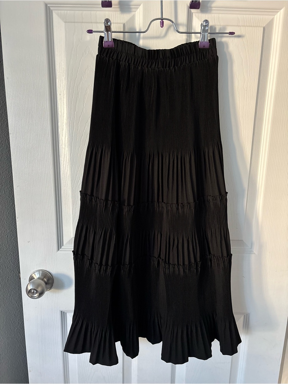 Black Tiered Pleated Maxi Skirt XS- Women